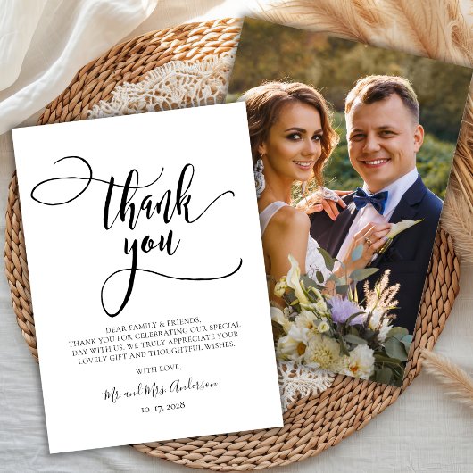 書モダンお洒落跡の写真結婚の サンキューカード