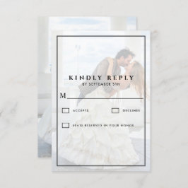 書モダンお洒落道の重ね結婚写真 出欠カード