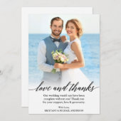 書モダンの愛と感謝していの結婚写真 サンキューカード (正面/裏面)