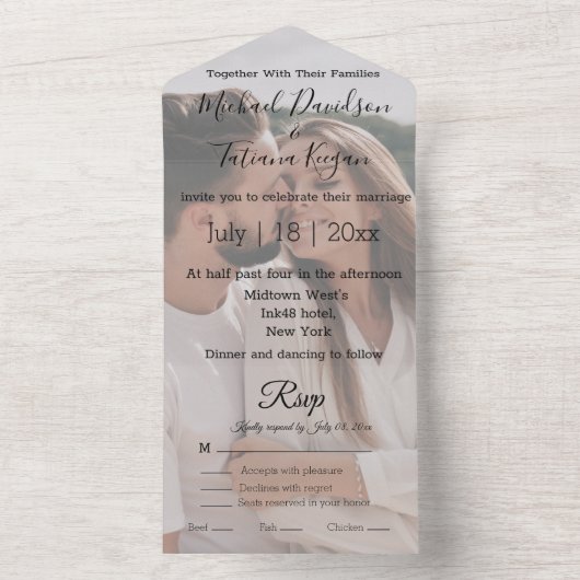 書モダンの結婚写真 オールインワン招待状 (内側)