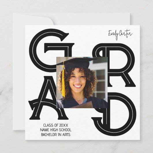 書モダンはっきりしたの卒業 招待状 (正面)