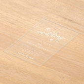 書モダンよくはしゃぐ道白黒結婚の アクリル招待状 (レイダウン)