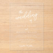 書モダンよくはしゃぐ道白黒結婚の アクリル招待状 (正面)