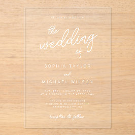 書モダンよくはしゃぐ道白黒結婚の アクリル招待状