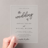 書モダンよくはしゃぐ道白黒結婚の アクリル招待状 (インサイチュ (ポータブル))