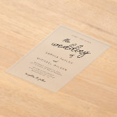 書モダンよくはしゃぐ道白黒結婚の アクリル招待状 (レイダウン)