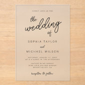 書モダンよくはしゃぐ道白黒結婚の アクリル招待状 (正面)