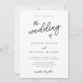 書モダンよくはしゃぐ道白黒結婚の 招待状 (正面)