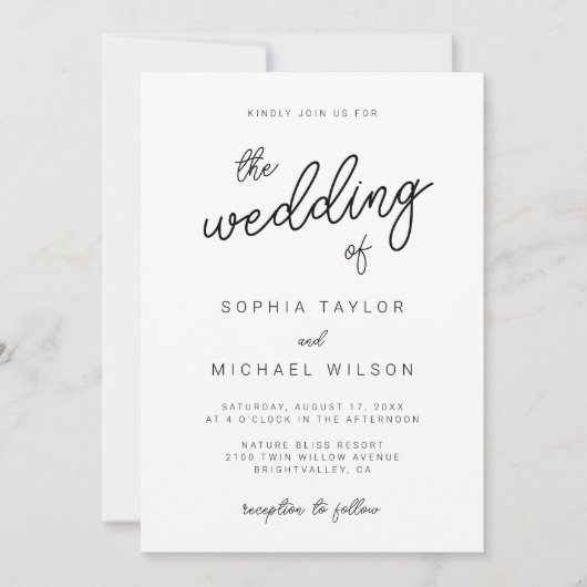 書モダンよくはしゃぐ道白黒結婚の 招待状 (正面)