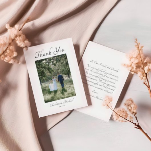 書モダンエレガント写の写真結婚の サンキューカード