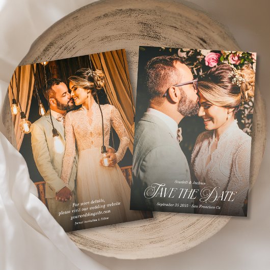 書モダンエレガント写の結婚ポートレート セーブザデート