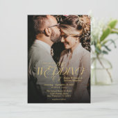 書モダンエレガント写の結婚金ゴールド 招待状 (スタンド正面)