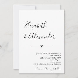 書モダンエレガント字のハート結婚の 招待状