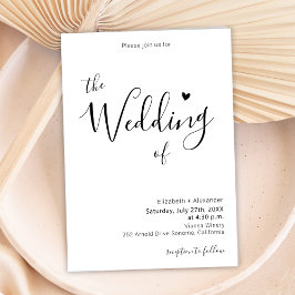 書モダンエレガント字のハート結婚の 招待状