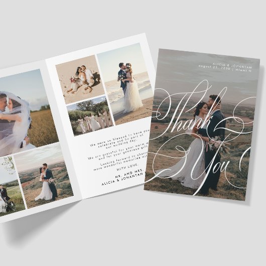 書モダンエレガント字の台本8枚結婚写真 サンキューカード