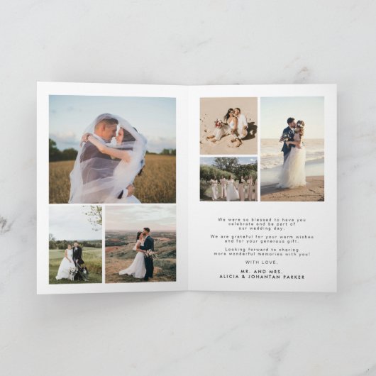 書モダンエレガント字の台本8枚結婚写真 サンキューカード (内部)