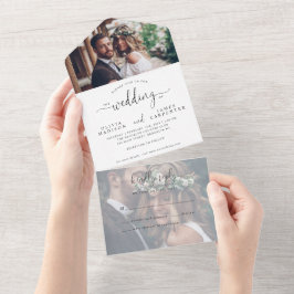 書モダンエレガント字2写真結婚の オールインワン招待状