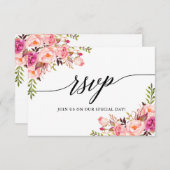 書モダンエレガント書ピンクフローラ結婚ズ 出欠カード (正面/裏面)