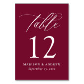 書モダンエレガント書ブルグンディ結婚ズ テーブルナンバー (正面)