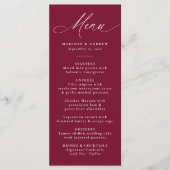 書モダンエレガント書ブルグンディ結婚ズ メニュー (正面)