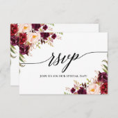 書モダンエレガント書ブルゴーニュフローラ結婚ズ 出欠カード (正面/裏面)