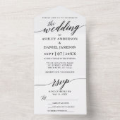 書モダンエレガント結婚の白黒 オールインワン招待状 (内側)