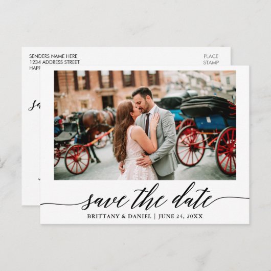 書モダンエレガント跡の写真の保存日付 ポストカード (正面/裏面)