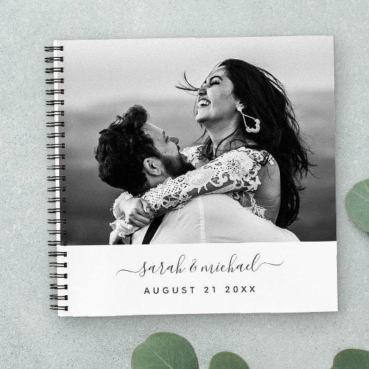 書モダンエレガント跡2写真結婚のゲスト ノートブック