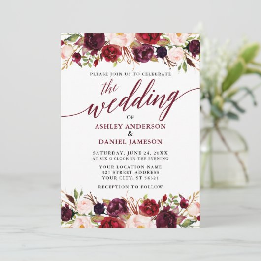 書モダンエレガント道フローラバ結婚ルガンディ 招待状 (スタンド正面)