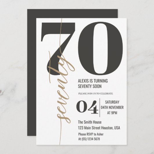 書モダンエレガント道70誕生日 招待状 (正面/裏面)
