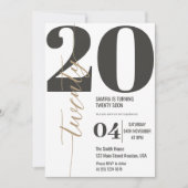 書モダンエレガント20誕生日 招待状 (正面)