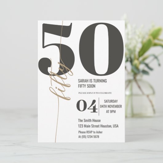 書モダンエレガント50誕生日 招待状 (スタンド正面)
