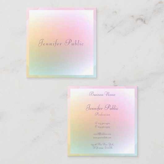 書モダンカラフルエレガント字スクリプトトレンディー スクエア名刺 (正面/裏面)