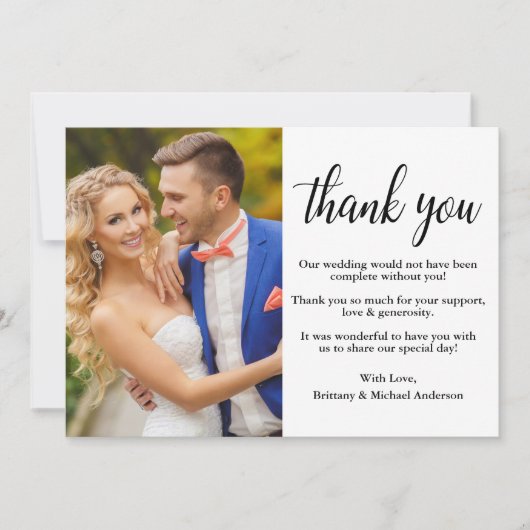 書モダンスタイリッシュの結婚写真 サンキューカード (正面)