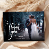 書モダンスタイリッシュ字Script 2写真結婚の サンキューカード