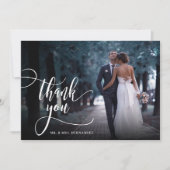 書モダンスタイリッシュ字Script 2写真結婚の サンキューカード (正面)