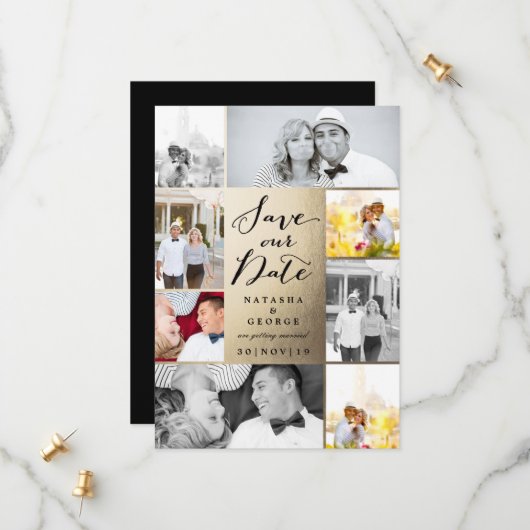 書モダンスタイリッシュ字Script 8数々の写真 セーブザデート (正面/裏面インサイチュ)