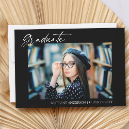 書モダンスタイリッシュ跡インク写真の卒業 案内状