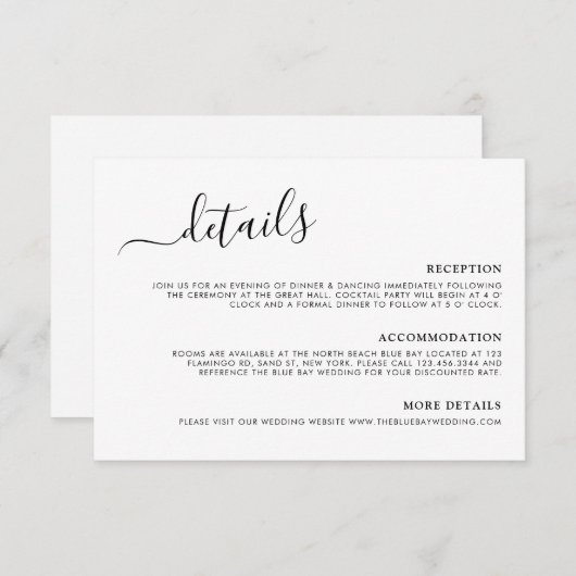 書モダンミニマルの結婚詳細 エンクロージャーカード (正面/裏面)