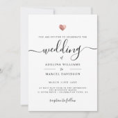 書モダンミニマル字バラ金ゴールドハート結婚の 招待状 (正面)