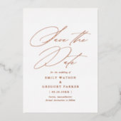 書モダンミニマル式の結婚式の日付を保存 箔招待状 (正面)