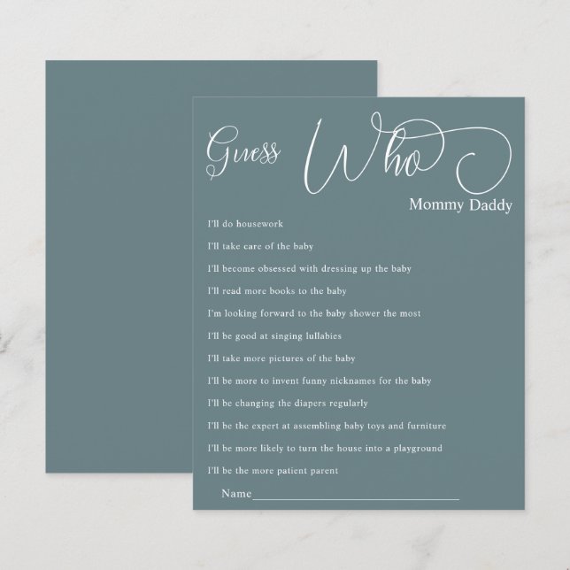 書モダンミニマル書Baby Shower Guess (正面/裏面)