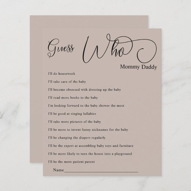 書モダンミニマル書Baby Shower Guess (正面/裏面)