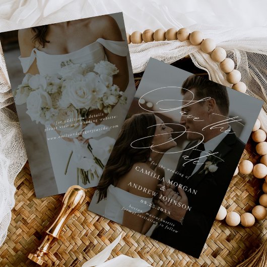 書モダンミニマル跡の写真の日付の保存 招待状