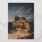 書モダンミニマル跡の写真の日付の保存 箔招待状 (正面)