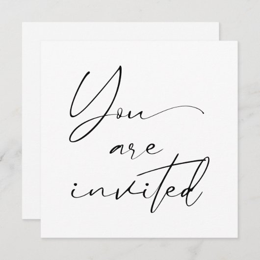 書モダンミニマル跡ブラック結婚ズ 招待状 (正面/裏面)