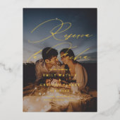 書モダンミニマル跡Photo reserva la Fecha 箔招待状 (正面)