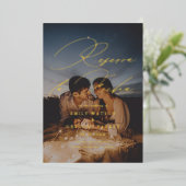 書モダンミニマル跡Photo reserva la Fecha 箔招待状 (立ち正面)