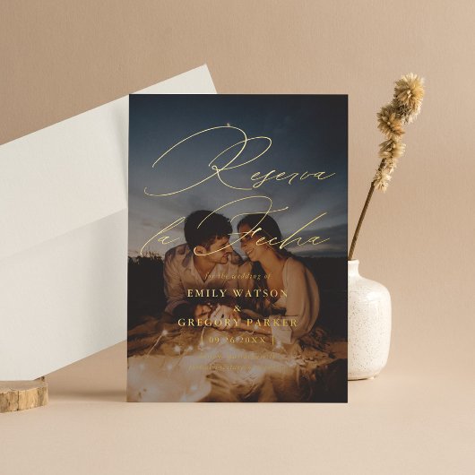 書モダンミニマル跡Photo reserva la Fecha 箔招待状