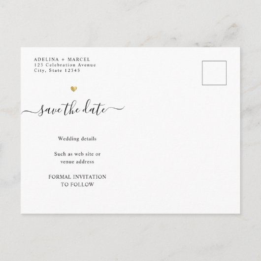 書モダンミニマル道シック金ゴールド保存日付 案内ポストカード (裏面)